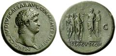 The Roman Empire Nero augustus, 54 – 68 Sestertius 63, Æ 28.54 g. NERO CLAVDIVS CAESAR AVG GERM P M TR P IMP P P Laureate head r., with aegis. Rev. S – C Nero standing l. on low platform with praetori