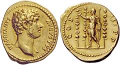 The Roman Empire Hadrian, 117 – 134 Aureus 132-134, AV 7.15 g. HADRIANVS – AVGVSTVS Bare youthful head r., drapery on l. shoulder. Rev. COS – III P P Hadrian standing l., raising r. hand and holding s