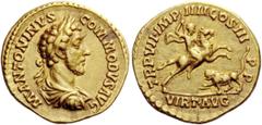 The Roman Empire Commodus augustus, 177 – 192 Aureus 181-182, AV 7.28 g. M ANTONINVS – COMMODVS AVG Laureate, draped and cuirassed bust r. Rev. TR P VII IMP – IIII COS III – P P Commodus on horse pran