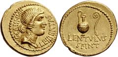 The Roman Republic C. Cassius Longinus with Lentulus Spinther. Aureus, mint moving with Cassius (probably Smyrna) 43-42, AV 8.13 g. Description: C·CASSI·IMP – LEIBERTAS Diademed bust of Vesta r., wear