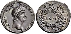The Roman Empire Nero augustus, 54 – 68. Denarius, Roma 60-61, AR 3.80 g. Description: NERO CAESAR · AVG · IMP Bare head r. Rev. PONTIF MAX TR P VII COS IIII P P around oak-wreath enclosing EX S C. Re