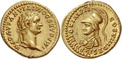 The Roman Empire Domitian augustus, 81 – 96. Aureus, Roma 82, AV 7.81 g. Description: IMP CAES DOMITINIANVS AVG P M Laureate head r. Rev. TR POT IMP II COS VIII DES IX P P Helmeted and cuirassed bust 