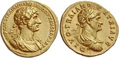 The Roman Empire Hadrian, 117 – 138. Aureus, Roma 117-118, AV 7.30 g. Description: IMP CAES TRAIAN HADRIAN OPT AVG G D PART Laureate, draped and cuirassed bust of Hadrian r. Rev. DIVO TRAIANO – PATRI 