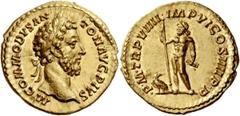 The Roman Empire Commodus, 177 – 192. Aureus, Roma 183-184, AV 7.22 g. Description: M COMMODVS – AN – TON AVG PIVS Laureate head r. Rev. P M TR P VIIII IMP VI COS IIII P P Jupiter standing l., holding