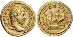 The Roman Empire Caracalla, 198 – 217. Aureus, Roma 211, AV 7.37g. Description: ANTONINVS PIVS AVG BRIT Laureate bust r. , wearing aegis. Rev. LIB AVGG VI ET V Geta and Caracalla, laureate and togate,