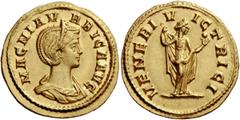 The Roman Empire Magnia Urbica, wife of Carinus. Aureus, Roma 283, AV 4.44 g. Description: MAGNIA V – R BICA AVG Diademed and draped bust r. Rev. VENERI VICTRICI Venus standing r., holding up drapery 