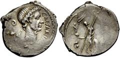 The Roman Republic Iulius Caesar and M. Mettius . Denarius 44, AR 3.99 g. CAESAR·IM[P] Wreathed head of Caesar r.; behind, lituus and culullus. Rev. [M·METTIVS] Venus standing l., holding sceptre and 