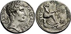 The Roman Empire Octavian as Augustus, 27 BC – 14 AD Tetradrachm, Antiochia Syriae October – December 3 BC, AR 15.35 g. KAISAROS SE - BASTOS Laureate head r. Rev. ETOUS - QK - NIKHS Tyche of Antiochia