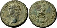 The Roman Empire In the name of Nero Claudius Drusus, father of Germanicus Sestertius circa 41-50 and later (?), Æ 30.27 g. NERO CLAVDIVS DRVSVS GERMANICVS IMP Bare head l. Rev. TI CLAVDIVS CAESAR AVG