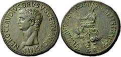 The Roman Empire In the name of Nero Claudius Drusus, father of Germanicus Sestertius circa 50-54, Æ 30.59 g. NERO CLAVDIVS DRVSVS GERMANICVS IMP Bare head l. Rev. TI CLAVDIVS CAESAR AVG P M TR P IMP 