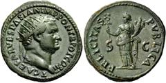The Roman Empire Titus caesar, 69 – 79 Dupondius 72, Æ 12.51 g. T CAESAR VESPASIAN IMP PONT TR POT COS II Radiate head r. Rev. FELICITAS – PVBLICA S – C Felicitas standing l., holding caduceus and cor
