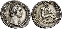 The Roman Empire Domitian augustus, 81 – 96. Denarius 85, AR 3.49 g. CAES DOMIT AVG – GERM P M TR P IIII Laureate bust r., with aegis on l. shoulder. Rev. IMP VIIII COS XI CENS POTES P P Germania seat