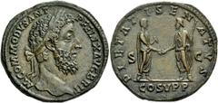 The Roman Empire Commodus, 177 – 192 Sestertius 186-189, Æ 24.65 g. M COMMODVS ANT – P FELIX AVG BRIT Laureate head r. Rev. PIETATI SENATVS S – C Commodus and Genius Senatus clasping hands; in exergue