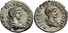 The Roman Empire Caracalla, 198 – 217 Denarius, Laodicaea ad Mare 211, AR 3.22 g. ANTONINVS AVG PONT TR P III Laureate and draped bust of Caracalla r. Rev. P SEPT GETA CAES PONT Bare-headed, draped an