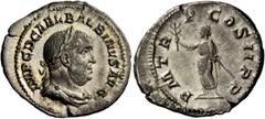 The Roman Empire Balbinus, 22 April – 29 July 238 Denarius 238, AR 3.08 g. IMP C D C AEL BALBINVS AVG Laureate, draped and cuirassed bust r. Rev. P M TR P – COS II P P Emperor standing l., holding bra
