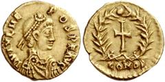 The Roman Empire Julius Nepos, 474 – 475 Tremissis, Mediolanum 474-475, AV 1.43 g. D N IVL NE – POS P F AVG Pearl-diademed, draped and cuirassed bust r. Rev. Cross within wreath; below, CONOB. Lacam 7