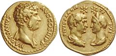 The Roman Empire Hadrian, 117 – 138. Aureus after 138, AV 7.09 g. HADRIANVS – AVG COS III P P Bare bust r., with drapery on l. shoulder. Rev. DIVIS PAREN – TI – BVS Confronted busts of Trajan, l., dra