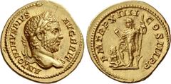 The Roman Empire Caracalla augustus, 198 – 217. Aureus 211, AV 7.44 g. ANTONINVS PIVS – AVG BRIT Laureate head r. Rev. P M TR P XIIII – COS III P P Emperor standing l., holding parazonium and reversed