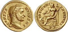 The Roman Empire Constantius I Chlorus caesar, 293 – 305. Aureus, Treviri 293-294, AV 4.90 g. CONSTA – NTIVS N C Laureate head r. IOVI CONS – ERVATORI Jupiter seated l. on throne, holding sceptre and 