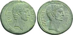 The Roman Republic Octavianus. Bronze, Italy 38, Æ 16.95 g. CAESAR – DIVI·F Bare head of Octavian r. Rev. DIVOS – IVLIVS Laureate head of Julius Caesar r. Babelon Julia 98. C 3. Sydenham 1336. Kent-Hi