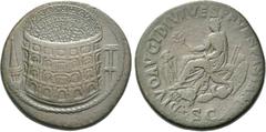 The Roman Empire Titus, 79 – 81. Divu Titus. Sestertius 81-82, Æ 25.92 g. Aerial view of the Flavian amphitheatre (the Colosseum); on l., Meta Sudans and on r., porticoed building. Rev. DIVO AVG T DIV