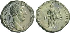 The Roman Empire Commodus, 177 – 192. Sestertius 183-184, Æ 27.25 g. M COMMODVS AN – TONINVS AVG PIVS Laureate head r. Rev. P M TR P VIIII IMP VI COS IIII P P S – C Hercules standing r., with lion's s