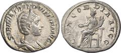 The Roman Empire Tranquillina, third wife of Gordian III. Antoninianus or double-denarius 241, AR 3.79 g. SABINA TRANQVILLINA AVG Diademed and draped bust r., on crescent. Rev. CONCORDIA AVGG Concordi
