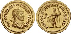 The Roman Empire Diocletian, 284 – 305. Aureus, Cyzicus 286, AV 5.30g. IMP C C VAL DIOCLETIANVS P F AVG Laureate, draped and cuirassed bust r. Rev. IOVI CONSERVATORI ORBIS Jupiter standing l., holding