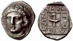 Greek Coins Macedonia, Amphipolis No.: 144 Schätzwert/Estimation: CHF 70000.- d=27 mm Tetradrachm circa 368-367, AR 13.98 g. Laureate head of Apollo facing three quarters to l.; hair falling loose at 