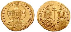 The Byzantine Empire Basil II Bulgaroctonos, 976-1025 No.: 724 Schätzwert/Estimation: CHF 750.- d=21 mm Histamenon nomisma 977-989, AV 4.47 g. +IHS XIS REX REGNANTI×M Facing bust of Christ with ornate