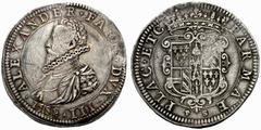 ZECCHE ITALIANE PARMA No.: 915 Estimate: EUR 8500 d=42 mm Alessandro Farnese (1586-1591). Ducatone 1588. AR, gr. 32,05. - ø 41,7 mm. D/ ALEXANDER / FARN . DVX . III, busto corazzato a sinistra con Tos