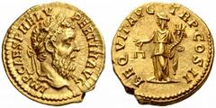 The Roman Empire Pertinax, 1st January – 28th March 193 No.: 65 Schätzwert/Estimation: CHF 18000 d=21 mm Aureus 193, 7.25 g. IMP CAES P HELV – PERTIN AVG Laureate head r. Rev. AEQVIT AVG TR P COS II A