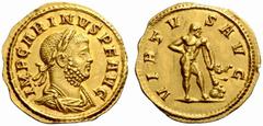 The Roman Empire Carinus Augustus, 283 – 285 No.: 115 Schätzwert/Estimation: CHF 5500 d=21 mm Aureus circa 283–285, 4.18 g. IMP CARINVS P F AVG Laureate and draped bust r. Rev. VIRTV – S AVG Hercules 