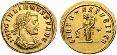 The Roman Empire Julian I of Pannonia, October – December 284 No.: 117 Schätzwert/Estimation: CHF 42500 d=20 mm Aureus, Siscia circa 284, 4.24 g. IMP C IVLIANVS P F AVG Laureate, draped and cuirassed 