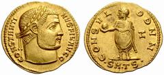 The Roman Empire Constantine I Filius Augustorum, 308 – 309 No.: 144 Schätzwert/Estimation: CHF 10000 d=20 mm Aureus, Thessalonica circa 308-early 309, 5.13 g. CONSTANTI – NVS FIL AVGG Laureate head r