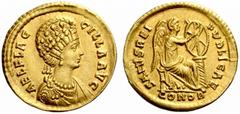The Roman Empire Aelia Flaccilla, wife of Theodosius I No.: 167 Schätzwert/Estimation: CHF 24000 d=21 mm Solidus, Constantinople circa 383–386, 4.38 g. AEL FLAC – CILLA AVG Draped bust r., wearing ela