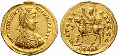 The Roman Empire Valentinian III, 425 – 455 No.: 174 Schätzwert/Estimation: CHF 15000 d=21 mm Solidus, Thessalonica circa 437, 4.46 g. D N PLA VALENTINIANVS P F AVG Draped, cuirassed and rosette-diade
