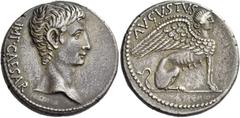 The Roman Empire Octavian as Augustus, 27 BC – 14 AD. Cistophoric tetradrachm, Pergamum circa 27-26, AR 11.47 g. IMP CAESAR Bare head r. Rev. AVGVSTVS Sphinx seated r. C 31. BMC –, cf. 702 (obverse le