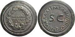 The Roman Empire Octavian as Augustus, 27 BC – 14 AD. M. Sanquinius. Contorniate dupondius circa 17 BC, Æ 16.34 g. AVGVSTVS / TRIBVNIC / POTEST within oak wreath. Rev. M SANQVINIVS Q F III VIR AAAFF a