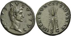 The Roman Empire Octavian as Augustus, 27 BC – 14 AD. Divus Augustus. As circa 98, Æ 11.51 g. DIVVS AVGVSTVS Bare head of Augustus r. Rev. IMP NERVA CAES AVG REST / S C Winged thunderbolt. C Augustus 