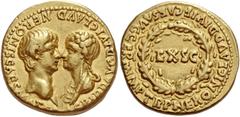 The Roman Empire Nero caesar, 50 – 54. Aureus October-December 54, AV 7.58 g. AGRIPP AVG DIVI CLAVD NERONIS CAES MATER Confronted busts of Nero, bare-headed r., and Agrippina Minor, draped l. Rev. NER