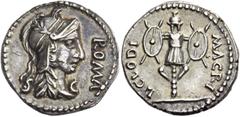 The Roman Empire Clodius Macer, April (?) – October (?) 68. Denarius, Carthage (?), April – October (?) 68, AR 3.45 g. ROMA Helmeted head of Roma r.; at sides, S – C. Rev. L CLODI – MACRI Trophy. C 9 