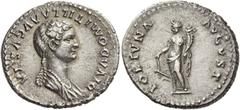 The Roman Empire Diva Domitilla the younger, daughter of Vespasian and sister of Domitian. Denarius 82-83, AR 3.41 g. DIVA DOMITILLA AVGVSTA Draped bust r., hair in long plait at back. Rev. FORTVNA – 