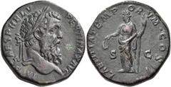 The Roman Empire Pertinax, 193. Sestertius 193, Æ 28.97 g. IMP CAES P HELV – PERTINAX AVG Laureate head r. Rev. LAETITIA TEMP – ORVM COS II Laetitia standing l., holding wreath in r. hand and sceptre 
