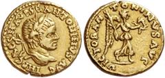 Elagabalus 218 Quinarius, uncertain eastern mint circa 219, AV 3.74 g. IMP CAES M AVR SE ANTONINVS AVG Laureate head r. Rev. VICTOR AN – TONINVS AVG Victory advancing r., holding wreath in l. hand, pa