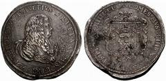 Importante collezione di monete di zecche italiane Retegno No.: 118 Estimate: CHF 25000 d=54 mm Antonio Teodoro Trivulzio barone di Retegno (1676-1678). Da 4 Filippi 1676. AR 111,31 g. – ø 53,5 mm. TH