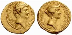 The Roman Republic Marcus Antonius and Octavia. No.: 392 Estimate: CHF 70000 d=21 mm Marcus Antonius and Octavia. Aureus, mint moving with Mark Antony circa 38, AV 8.03 g. M·ANTONIVS·M· F·M·N·[AVGVR]·