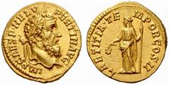 The Roman Empire Pertinax, 1 January – 28 March 193 No.: 515 Estimate: CHF 22000 d=21 mm Aureus 1 January – 28 March 193, AV 7.19 g. IMP CAES P HELV – PERTIN AVG Laureate head r. Rev. LAETITIA TE – MP