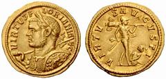 The Roman Empire Florian, June – August 276 No.: 576 Estimate: CHF 32000 d=20 mm Aureus, Ticinum circa 276, AV 4.62 g. VIRTVS F – LORIANI A – VG Laureate and cuirassed bust l., holding spear in r. han