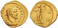 The Roman Empire Allectus usurper in England, 293-296 No.: 585 Estimate: CHF 50000 d=20 mm Aureus, Londinium 293, AV 4.55 g. ALLECT – VS P F AVG Laureate, draped and cuirassed bust r. Rev. PA – X – AV